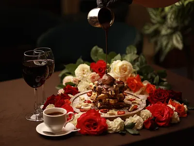 Воздушные вафли с мороженым и соусом